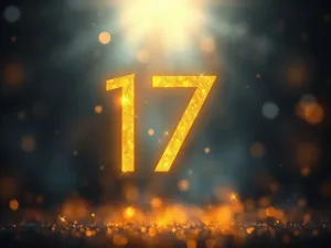 Kobieta zamyślona nad unoszącą się w powietrzu, świetlistą liczbą 1144 w magicznej, nastrojowej scenerii.